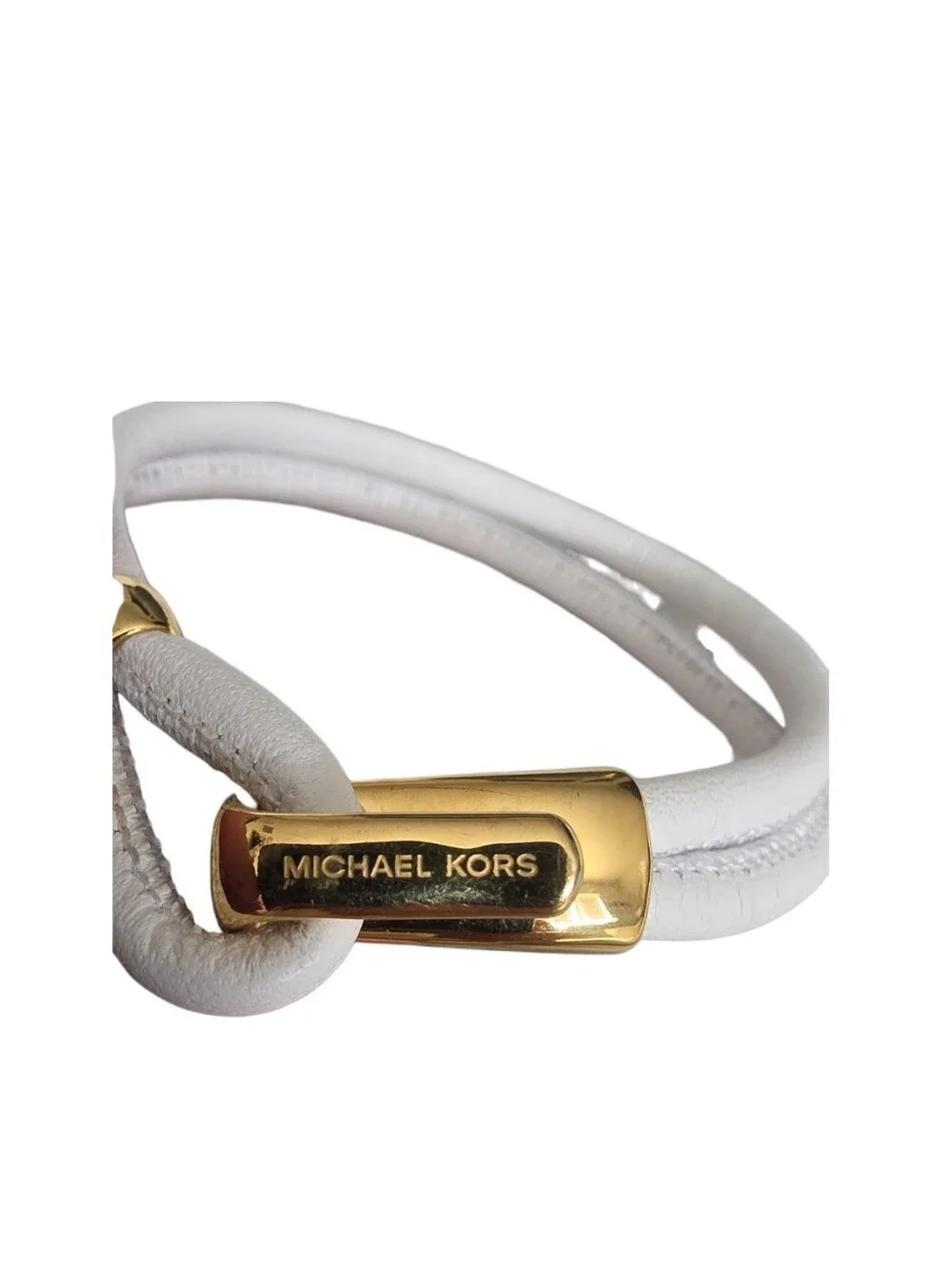 Michael Kors White Leather Double-Wrap Bracelet with Gold Hardware
